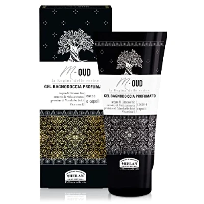 Image of Helan M Oud Shampoo, Bath &amp; Shower Gel for Men with Vitamin E Sweet Almonds Proteins Scented Mens Suitable Frequent Use, Gentle Natural Hair Body Wash Made in Italy, 200 ml