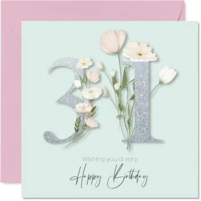 Image of 31st Birthday Cards for Women Fancy Floral Flowers Happy Card 31 Year Old Woman Wife Auntie Colleague Daughter, 145mm Bday Greeting