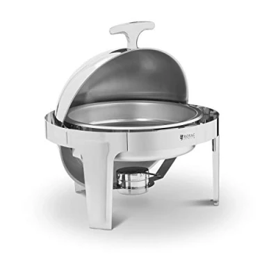 Image of Royal Catering Stainless Steel Round Chafing Dish Buffet Warmer Roll Top Lid 6L RCDB 6R (Food Pan Diameter 348mm/390mm, Fuel Paste, 1 Container)