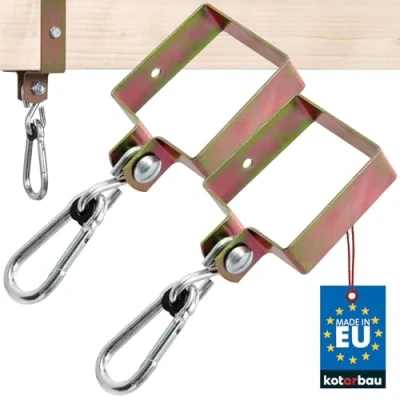 Image of KOTARBAU® Set of 2 Swing Hooks Square 100 x mm Carabiner Hook Clamp Made Galvanised Steel Fastening Cuff Gold Holder Hammock