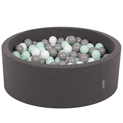 Image of KiddyMoon 90X30cm/200 Balls ∅ 7Cm / 2.75In Baby Foam Ball Pit Made In EU, Dark Grey:White/Grey/Mint
