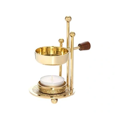 Image of NKlaus Adjustable Incense Burner with Wooden Handle Brass Gold Stand 1524