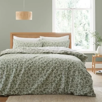 Image of Bianca Shadow Leaves 200 Thread Count Cotton Reversible Double Duvet Cover Set with Pillowcases Green