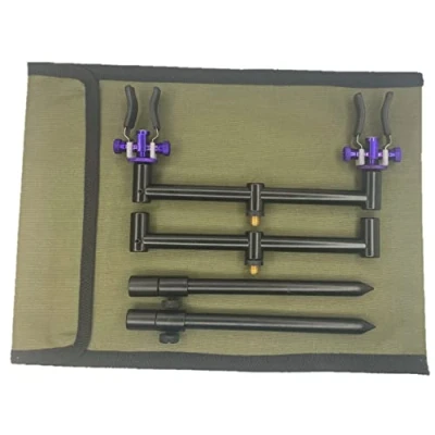 Image of 2 ROD BUZZ BAR SET BLACK 20 30 CM BANK STICKS 20CM BARS CARP FISHING + PURPLE ADJUSTABLE RESTS