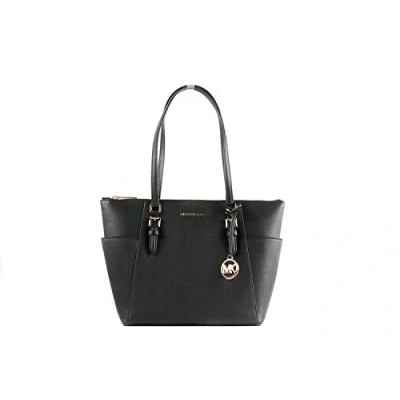 Image of Michael Kors Charlotte Saffiano Leather Large Top Zip Tote Black