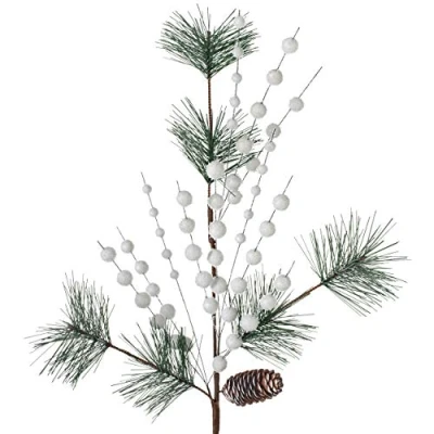 Image of WeRChristmas Artificial Pinecone Berries Pick Christmas Tree Decoration, White, 66 cm