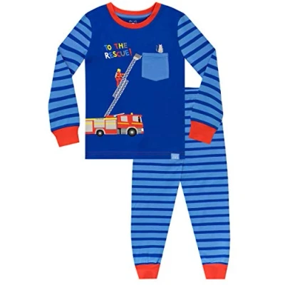 Image of Harry Bear Boys Pyjamas Fireman Snuggle Fit Blue 7 8 Years