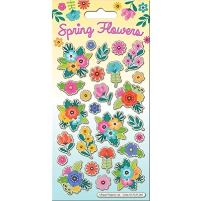 Image of Paper Projects Spring Flowers Sparkly Reusable Craft Stickers Perfect for Activities Children and Adults on Non Porous Surfaces, 19.5cm x 9.5cm, Multicolor