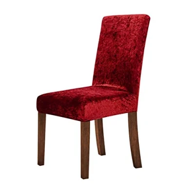 Image of New Crushed Velvet Dining Chair Cover, Spandex Elastic Slipcover Case for Room Kitchen Wedding Banquet,Burgundy,4pcs