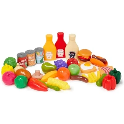 Image of Casdon Play Food Set. 44 Piece Set for Children Aged 2+. Contains A Delicious Assortment of Fruits, Vegetables and Meals