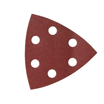 Image of Mirka Red Delta Sander sanding Paper Wood Triangles / 93x93x93 mm Hook &amp; Loop Adhesion 6 hole grit P120 5 pieces for wood, metal and plastics