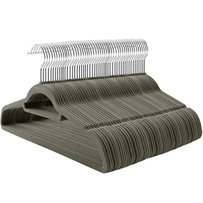 Image of SONGMICS Velvet Hangers, 100 Pack, Non Slip Clothes 0.6 cm Thickness, Space Saving, 360 Swivel Hooks, 43,5 Long, for Coat, Jacket, Shirt, Dress, Trousers, Grey CRF100V