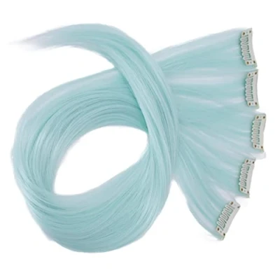 Image of CAISHA 22&#039;&#039; 5 Pieces Colorful Highlights Clip In Extensions Hair Extension Straight Long Hairpiece Turquoise BST116