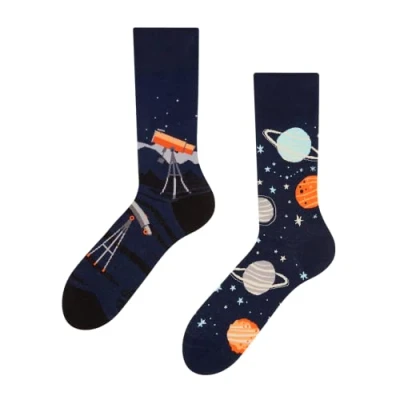 Image of Dedoles Unisex Socks for Women, Men &amp; Kids Cotton Funny Designs Football Bicycle Horses Plants Firefighter Gift Mismatched, Design: SETI Universe, Colour: Black, Size: 3 5 M / 2 4,5 W UK