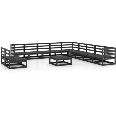 Image of vidaXL 12 Piece Garden Lounge Set Black Solid Pinewood