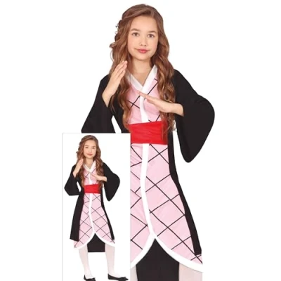 Image of FIESTAS GUIRCA Pink Manga Fighter Girls Fancy Dress Costume Japanese Anime Warrior with Kimono Kids Costumes Age 5 6 Years