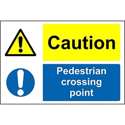 Image of Caution pedestrian crossing point Safety sign 3mm Aluminium 300mm x 200mm