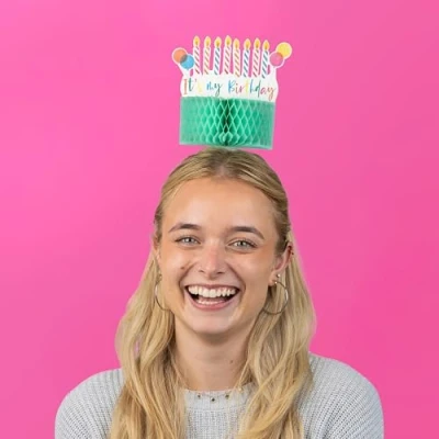 Image of Talking Tables Reusable Birthday Crown Headband Cake Shaped Honeycomb Headpiece, Dress Up, Foldaway Wearable Accessory Bright One Size Fits All, Multi Coloured