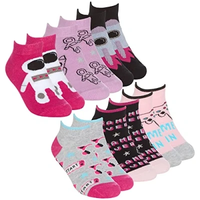 Image of Metzuyan 6 Pairs Kids Girls Novelty Trainer Liner Socks Cotton Rich Low Cut Space Game 8.5