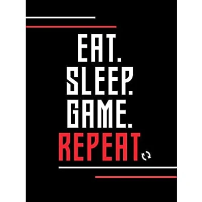 Image of Artery8 Video Game Quote Eat Sleep Repeat Stripes Unframed Wall Art Print Poster Home Decor Premium
