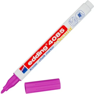 Image of Edding 4085 Chalk Marker Pink 1 Pen Round Tip 2 mm Fine Tipped Wet Wipe for Chalkboards, Windows, Glass, Mirrors Liquid Pens Opaque Coverage