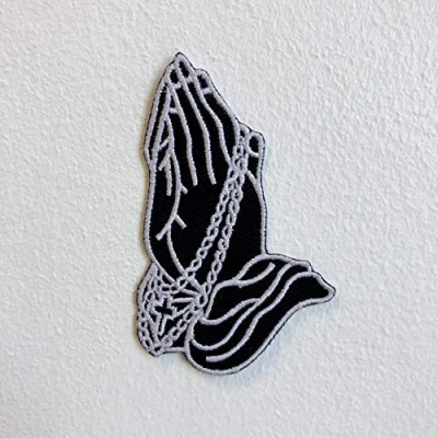 Image of New Praying Hand Black Iron Sew on Embroidered Patch