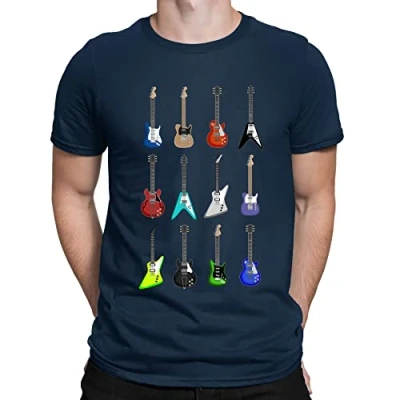Image of Guitar Styles Musician Electric Guitarist Youth Kids Childrens T Shirt Navy Blue 12 13 Years (XL)