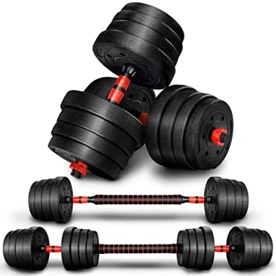 Image of RE:SPORT 2 in 1 Dumbbell Set With Connecting Rod Adjustable &amp; Barbell Spinlock Collars Connection Tube Lifting Training (Black, 30kg)
