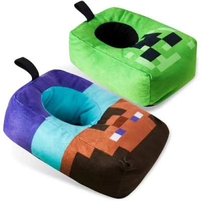 Image of Minecraft Boys Slippers, Cosy Creeper Indoor House Shoes Gamer Gifts for (Multi, 13/1 UK)