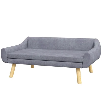 Image of PawHut Dog Sofa Bed with Soft Cushion, Pet Couch Wooden Frame, Removable and Washable Cover, for Medium Large Dogs, Grey