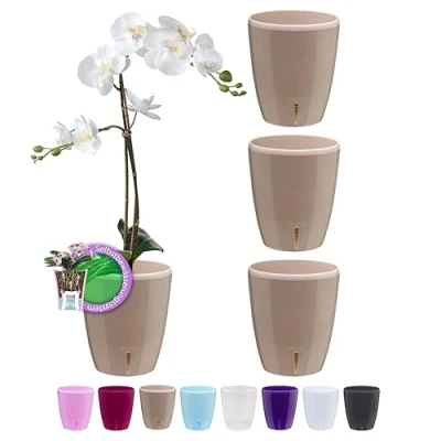 Image of Santino SET OF 4 ORCHIDEA Self Watering Orchid Pot 15CM Decorative Planter with Wick System and Water Level Indicator (Ø 15 cm, H 18 2L Sand)