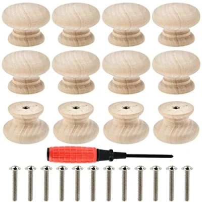 Image of Round Wooden Drawer Knobs Cabinet 12PCS Handles Cupboard Door Kitchen for Chest of Drawers Cupboards Wood 35mm/1.37&#039;&#039;