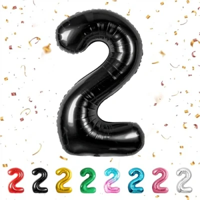 Image of Number Balloons 2,Black 2 Balloon 40 Inch Giant Helium Foil for Boys Girls Party Decor Birthday Anniversary Graduation Decorations Supplies