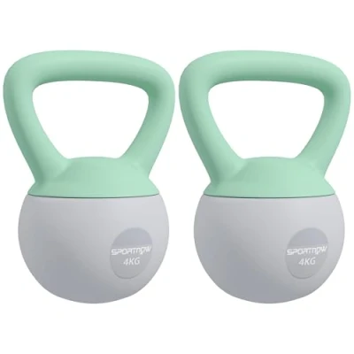 Image of SPORTNOW Soft Kettlebell, 2 x 4kg Kettle Bell with Non Slip Handle for Home Gym Weight Lifting and Strength Training, Grey Green