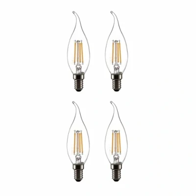 Image of TEKLED® C35 Tail Filament Vintage LED Bulbs Flame Tip E14 Small Edison Screw Energy Saving 4W Light Bulb 40W Equivalent DIMMABLE Clear 2700K 470LM 4 Pack Warm White