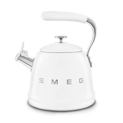 Image of Smeg, WKF01WH Whistling Kettle, Stainless Steel, 2.3 L Capacity, Removable Lid and Measuring Spout, Induction Compatible, White
