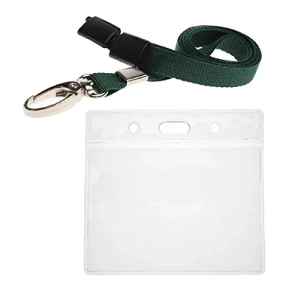 Image of ALG ID Cards® Dark Green Card Badge Wallet Lanyard Neck Strap with Metal Clip &amp; Safety Breakaway Release for Pass Holder