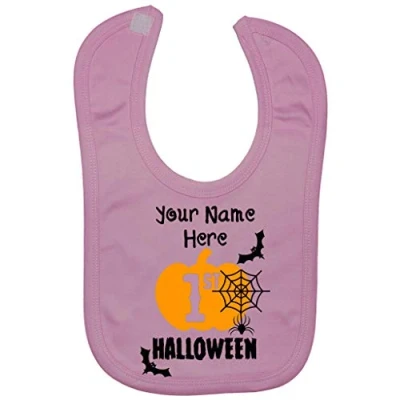 Image of Acce Products Personalised My First Halloween Baby Feeding Bib Touch Attach 0 to approx 3 Years Pink