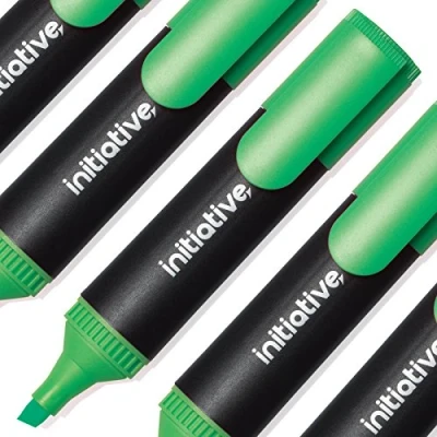 Image of Pack of 10 Green Fluorescent Wedge Tip Highlighter Pens (1)