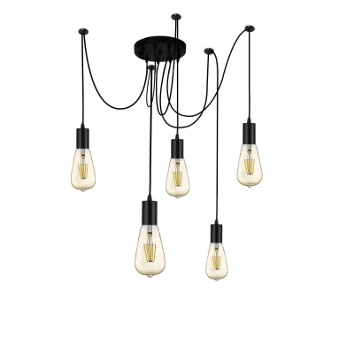 Image of Squiggle 5 Light Cluster Pendant Matt Black, E27