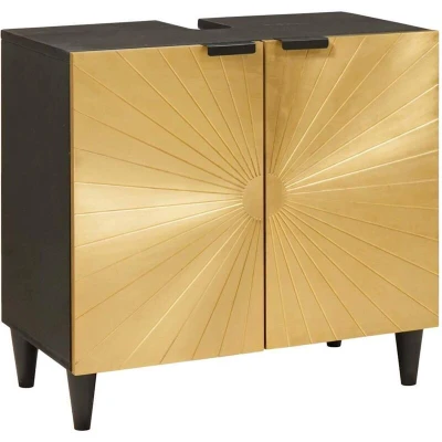 Image of vidaXL Sink cabinet Black and Gold 62 x 33 58 cm Solid mango wood
