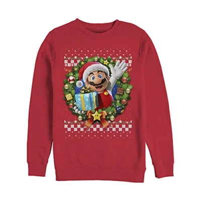 Image of Nintendo Unisex&#039;s Wreath Mario Real Sweatshirt, Red, XXL