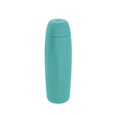 Image of Alessi Food à porter SA05 LAZ, Double wall thermo insulated bottle in coloured 18/10 stainless steel, light blue and thermoplastic resin. Infuser strainer steel.