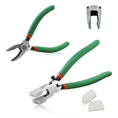 Image of SPEEDWOX 2Pcs Glass Running Pliers and Breaker Grozer Set with 2 Pair of Rubber Tips Professional Grozing for Stained Work Key Fob Mosaics Breaking Tool