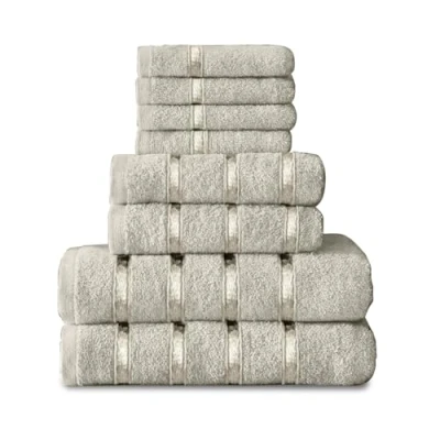 Image of GC GAVENO CAVAILIA 8 Piece Towel Bale Set Egyptian Cotton Face Hand Bath Quick Dry &amp; Highly Absorbent Towels Cream Washable For Bathroom