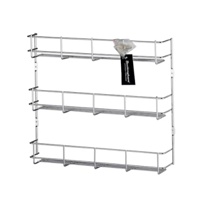 Image of Buckingham 3 Tier Chrome Door Mounted Spice Rack Jar Holder Kitchen Cupboard Wall Storage, Premium Quality, Metal