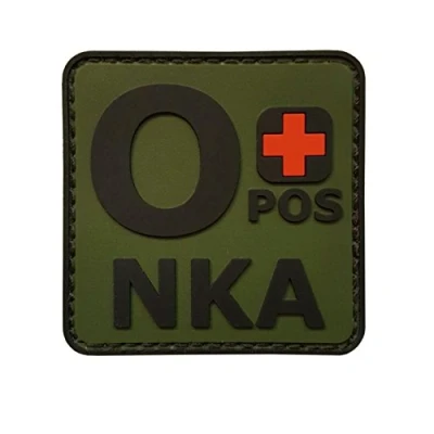 Image of Olive Drab OPOS O+ NKA OD Blood Type No Known Allergies Morale PVC Rubber Fastener Patch