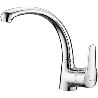 Image of Ibergrif Roma Kitchen Tap, Sink Mixer with High Spout, Chrome, Silver