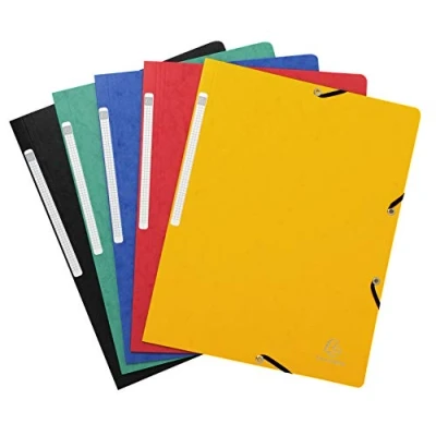 Image of Exacompta Ref 5520E Elasticated Folders Without Flaps 240 x 320mm in Size, Suitable for Holding A4 Documents, 400gsm Mottled Pressboard Assorted Colours (Pack of 5)