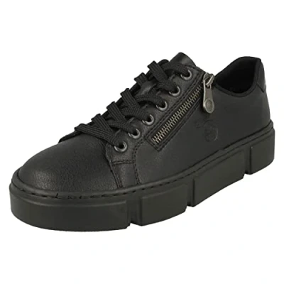Image of Rieker N59L1 00 Black Leather Lace Up Ladies Trainer 3.5
